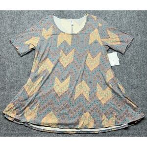 LulaRoe Perfect T-Shirt Womens L Multicolor Chevron Round Neck Short Sleeve New